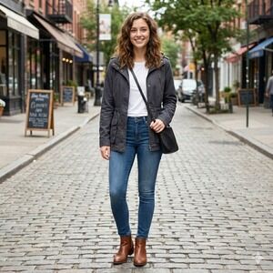 Eden Society Utility Jacket Womens M Blue Structured Cargo Travel Modern Outdoor